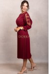 Rochie de ocazie Edith grena cu maneci din tull si fusta plisata